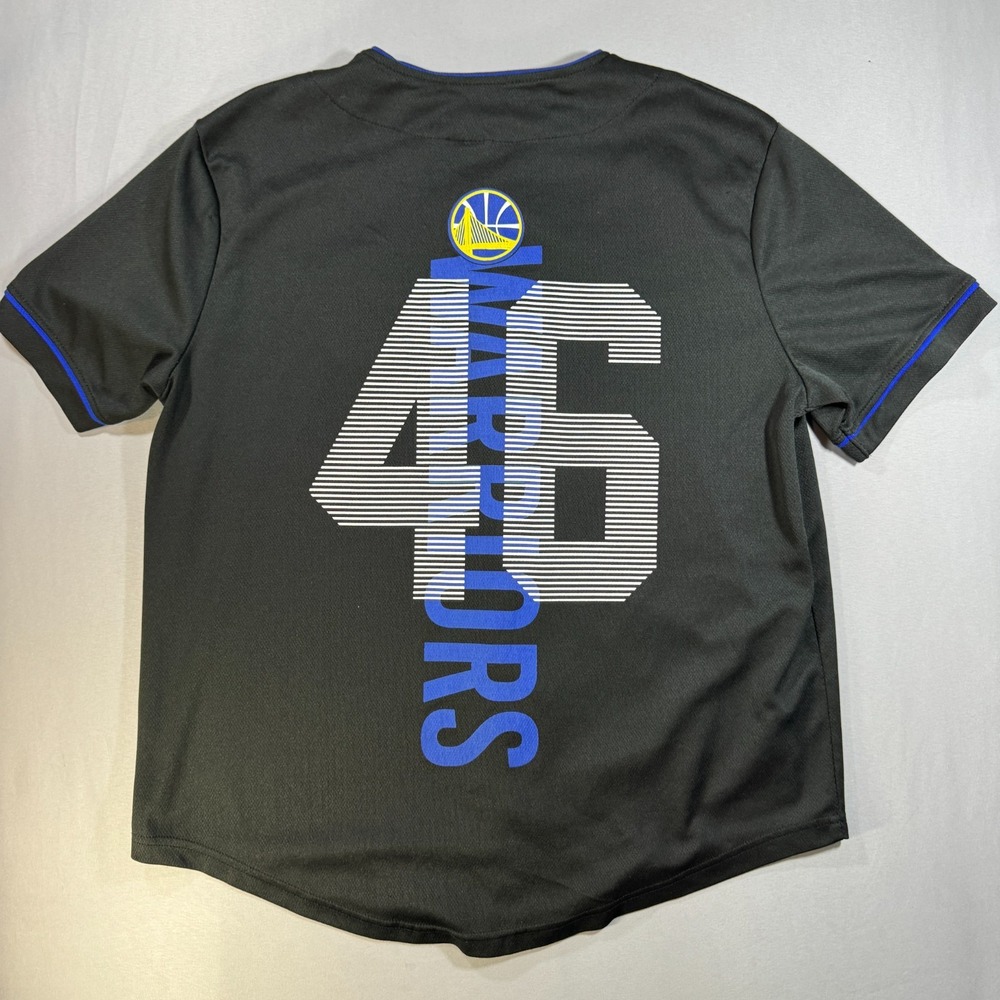 NBA Golden State Warriors Basketball Jersey Kids Large Black Blue 46 Button Up - Picture 2 of 7